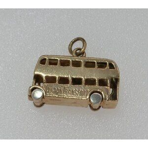 Vintage 9K Gold London Bus Charm Pendant "London Transport" Engraved Rotating Wh